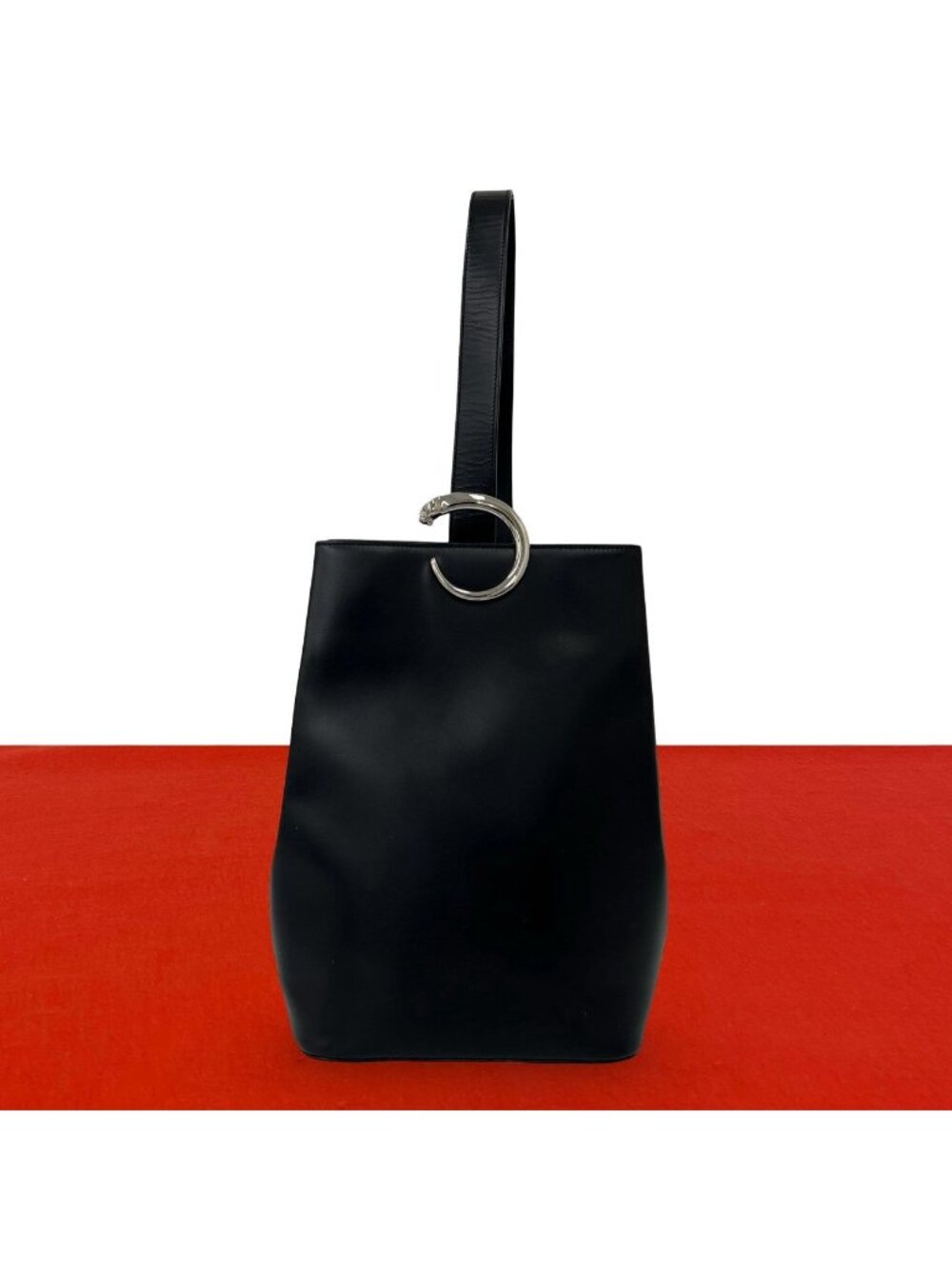 Cartier Vintage Panthere Leather Shoulder Bag Cross Black